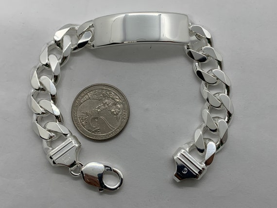 13mm 925 Sterling Silver Men's Cuban Link ID Bracelet 8