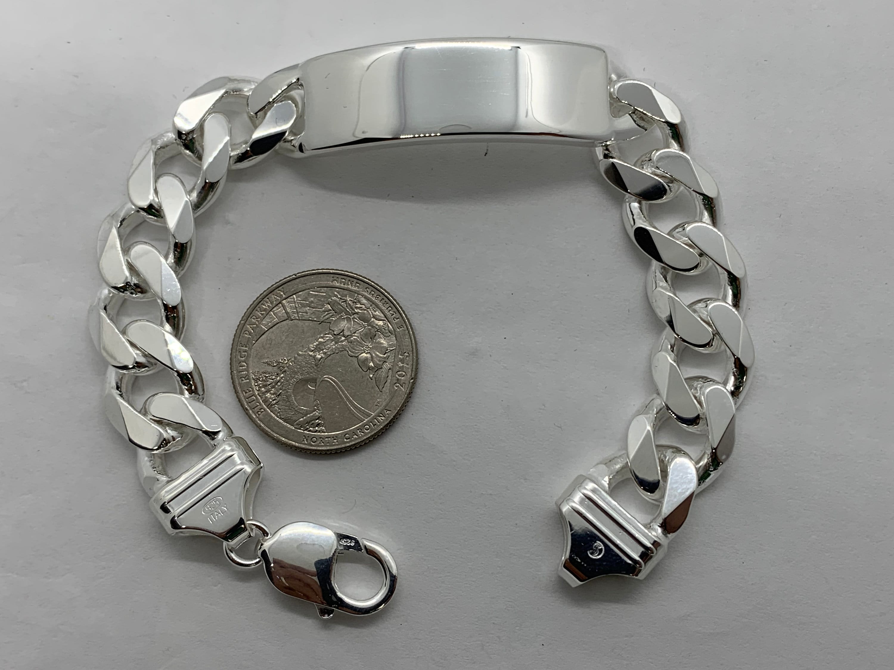 13mm 925 Sterling Silver Men's Cuban Link ID Bracelet 8