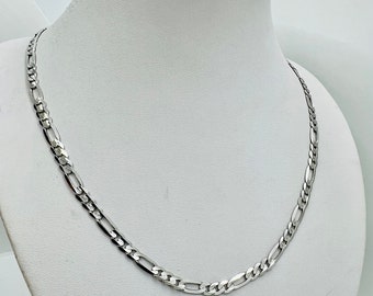 10k White gold Necklace Figaro Link chain/ 4.5mm Men's Women's 18"-28"