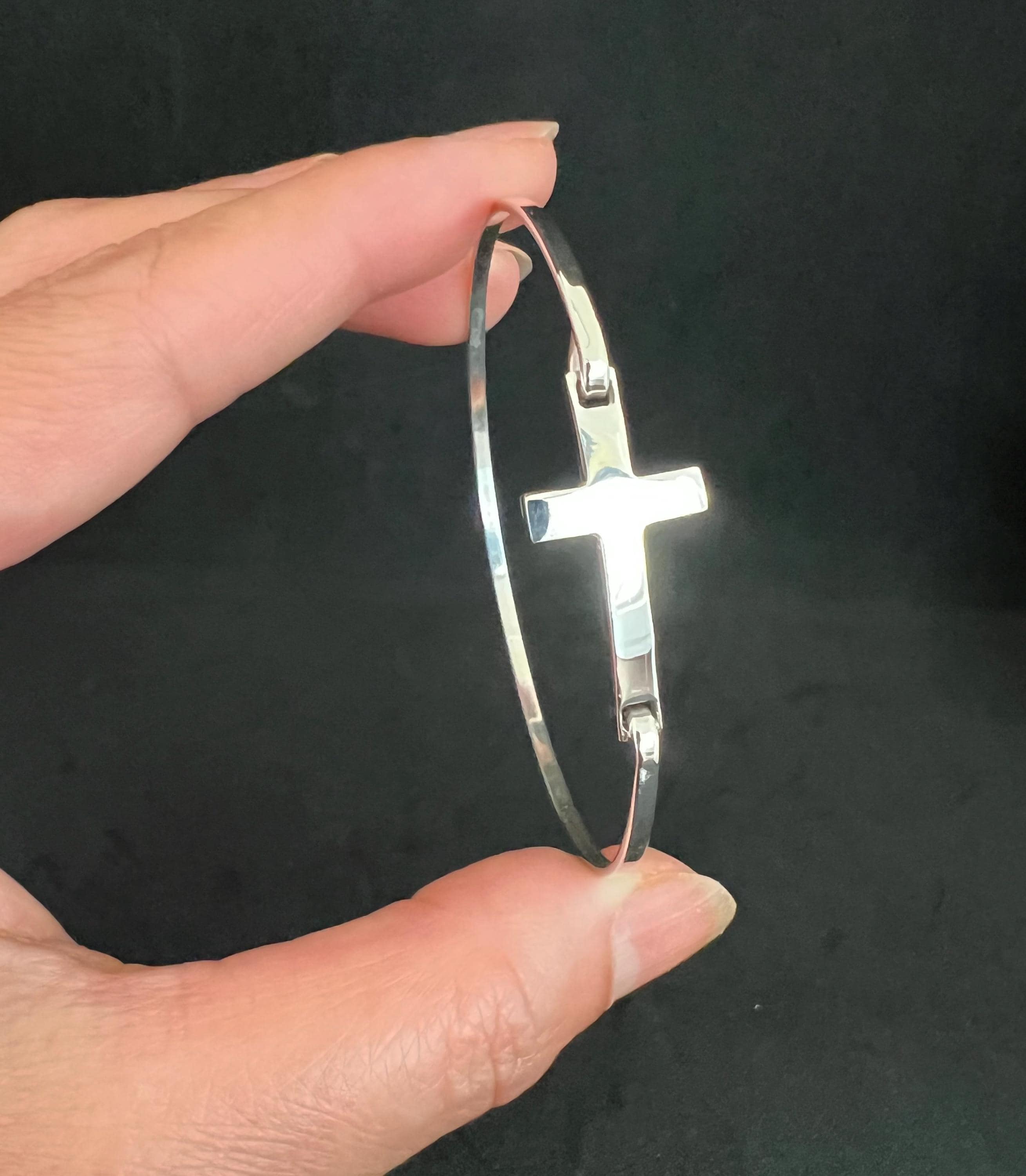 Sterling Silver Cross Bangle Bracelet – Elegant Christian Jewelry