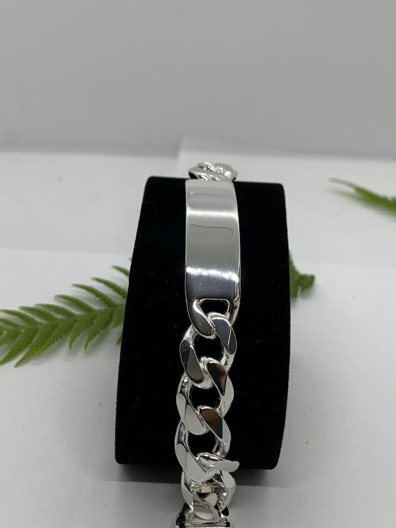 13mm 925 Sterling Silver Men's Cuban Link ID Bracelet Etsy