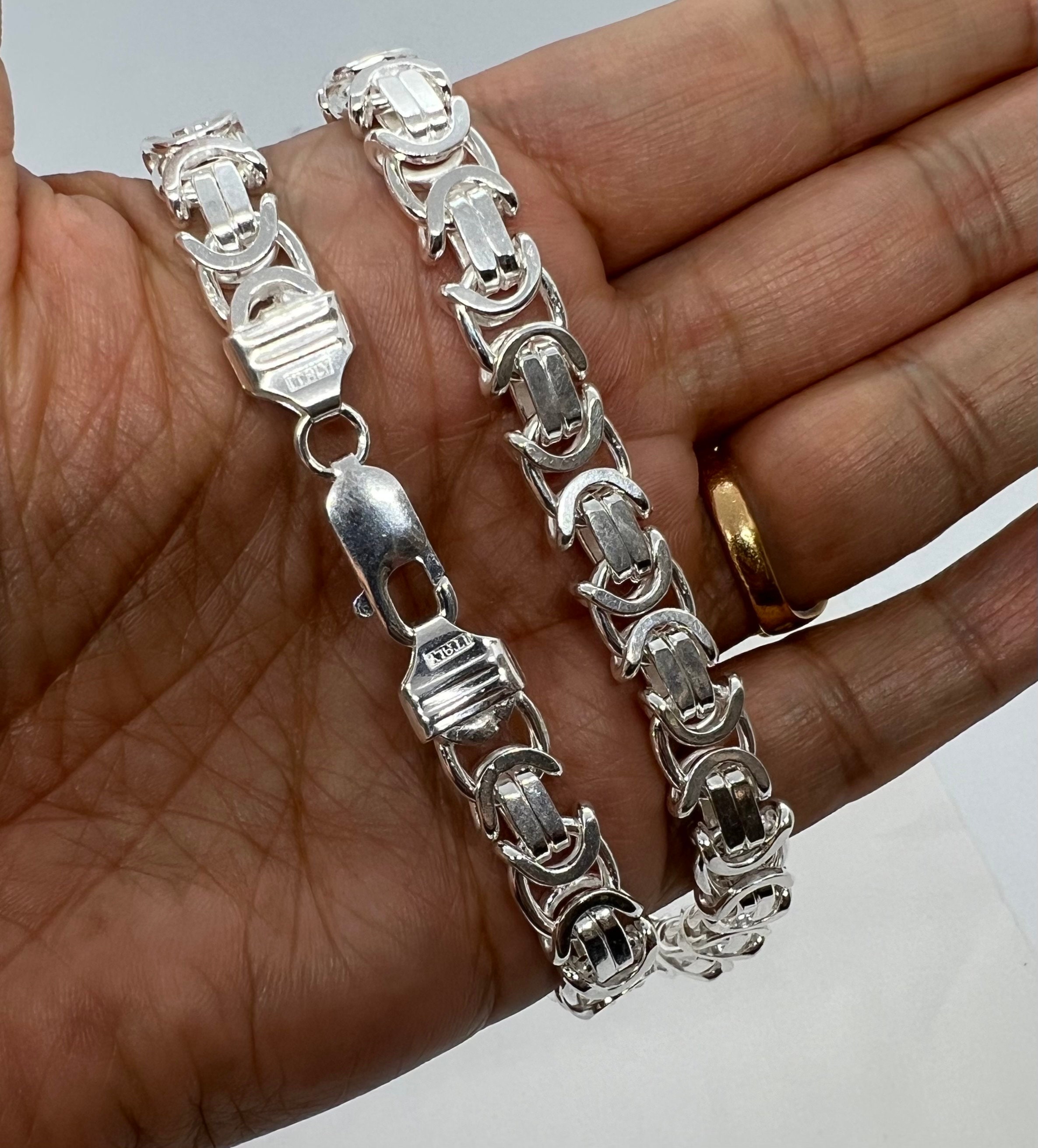 925 Sterling Silver Flat Byzantine Chain Men's Women's Necklace