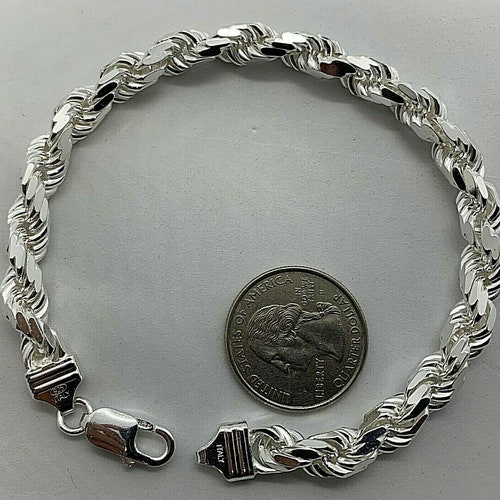 8mm Men's Solid 925 Sterling Silver Handmade Rope Bracelet Etsy