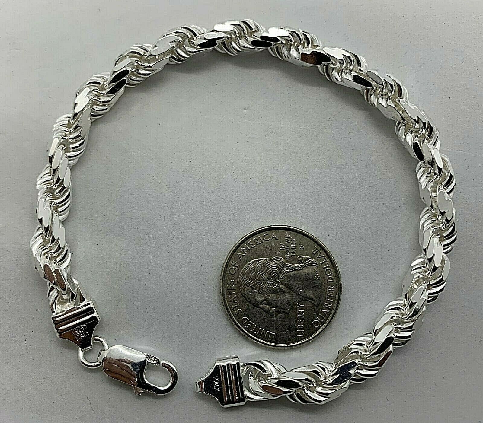 Solid Sterling Silver Diamond Cut Rope Bracelet 7.20mm