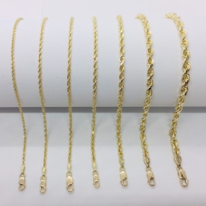 10K Diamond Cut Solid Gold Rope Bracelet Men&#39;s/Women&#39;s 1.5mm-5mm Sz 7&quot;, 8&quot; and 9&quot;
