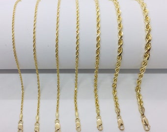 10K Diamond Cut Solid Gold Rope Bracelet Men's Women's 1.5mm-5mm 7", 8" and 9"