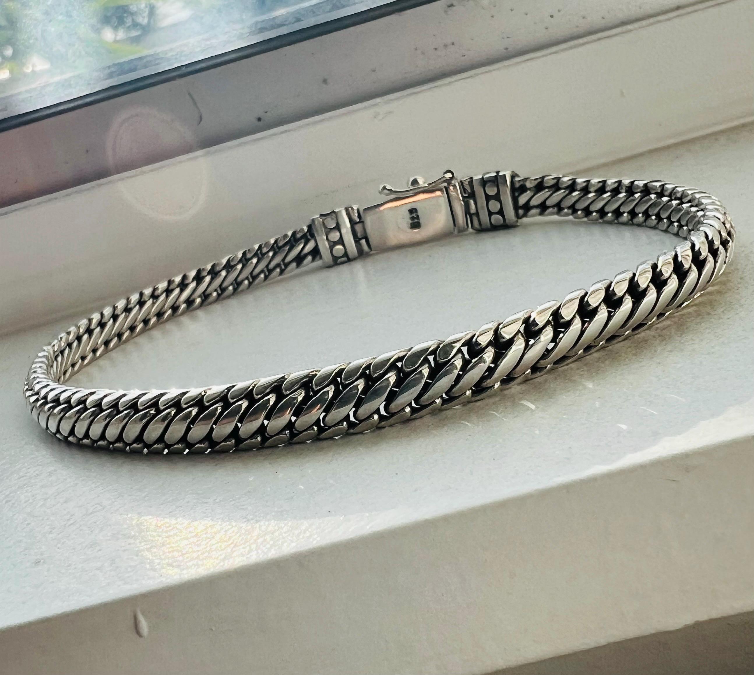 Silva925 ブレスレット 6mm 925 Sterling Silver Solid Men's Women's Braided Bali Style