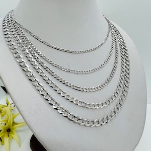 14k White Gold Cuban link Chain Men&#39;s Necklace Women&#39;s Curb Link Necklace 16&quot; - 30&quot; 2.2mm - 5.7mm CUSTOM lengths offered