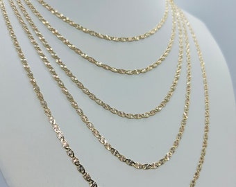 14k two tone gold Chain Valentino Diamond Cut Women's Necklace 3mm 16" 18" 20" 22'' 24" Mirror link chain CUSTOM LENGTHS offered.