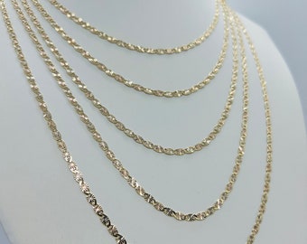 14k Gold Valentino Chain Necklace, 3mm Diamond Cut Mirror Link