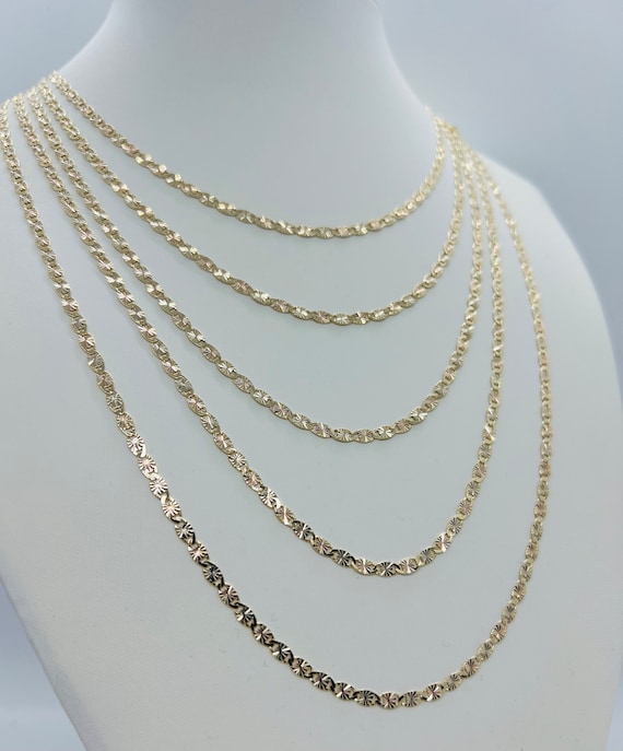 14k Gold Valentino Chain Necklace, 3mm Diamond Cut Mirror Link - Etsy