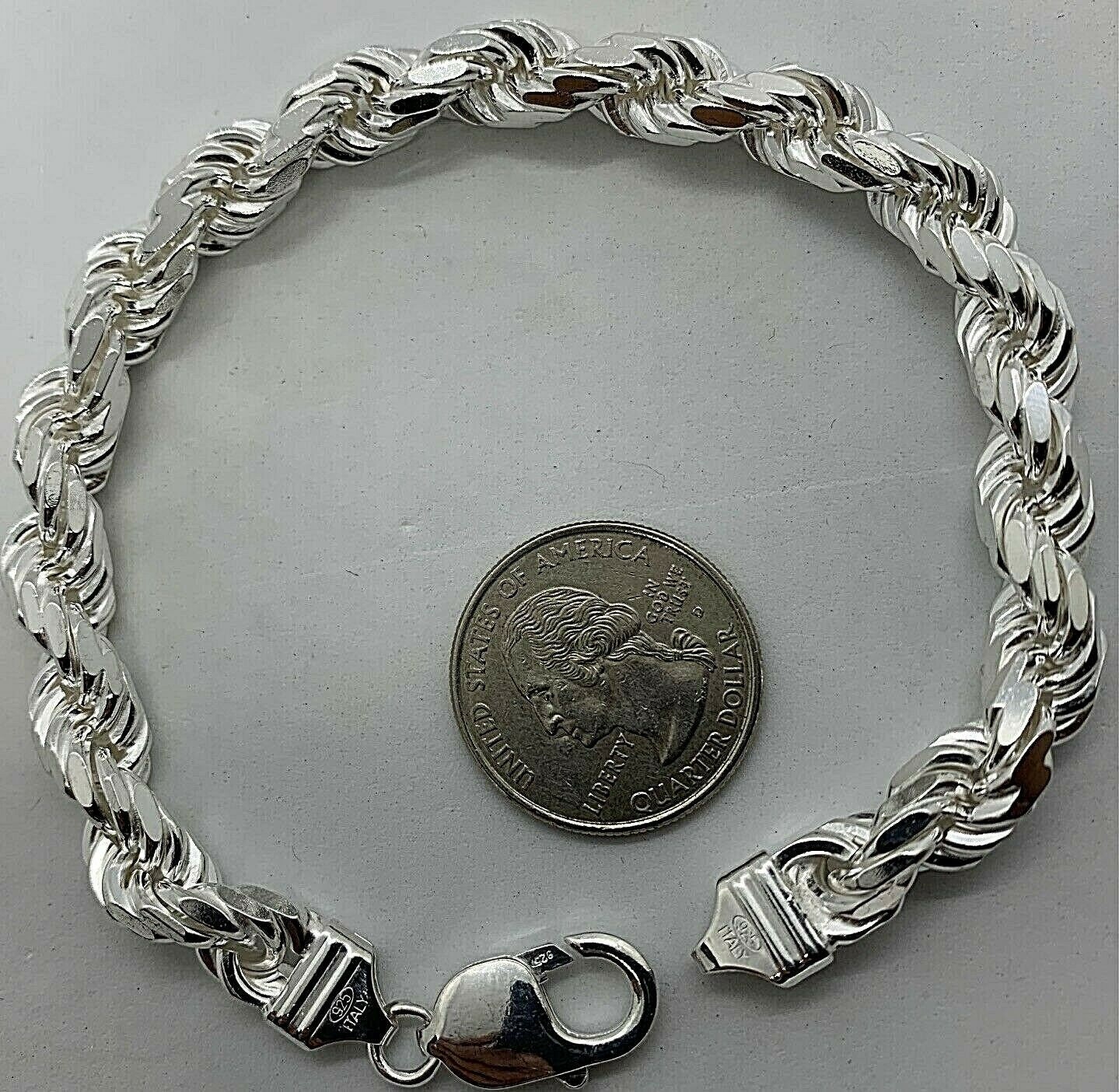 8mm Men's Solid 925 Sterling Silver Handmade Rope Bracelet 8