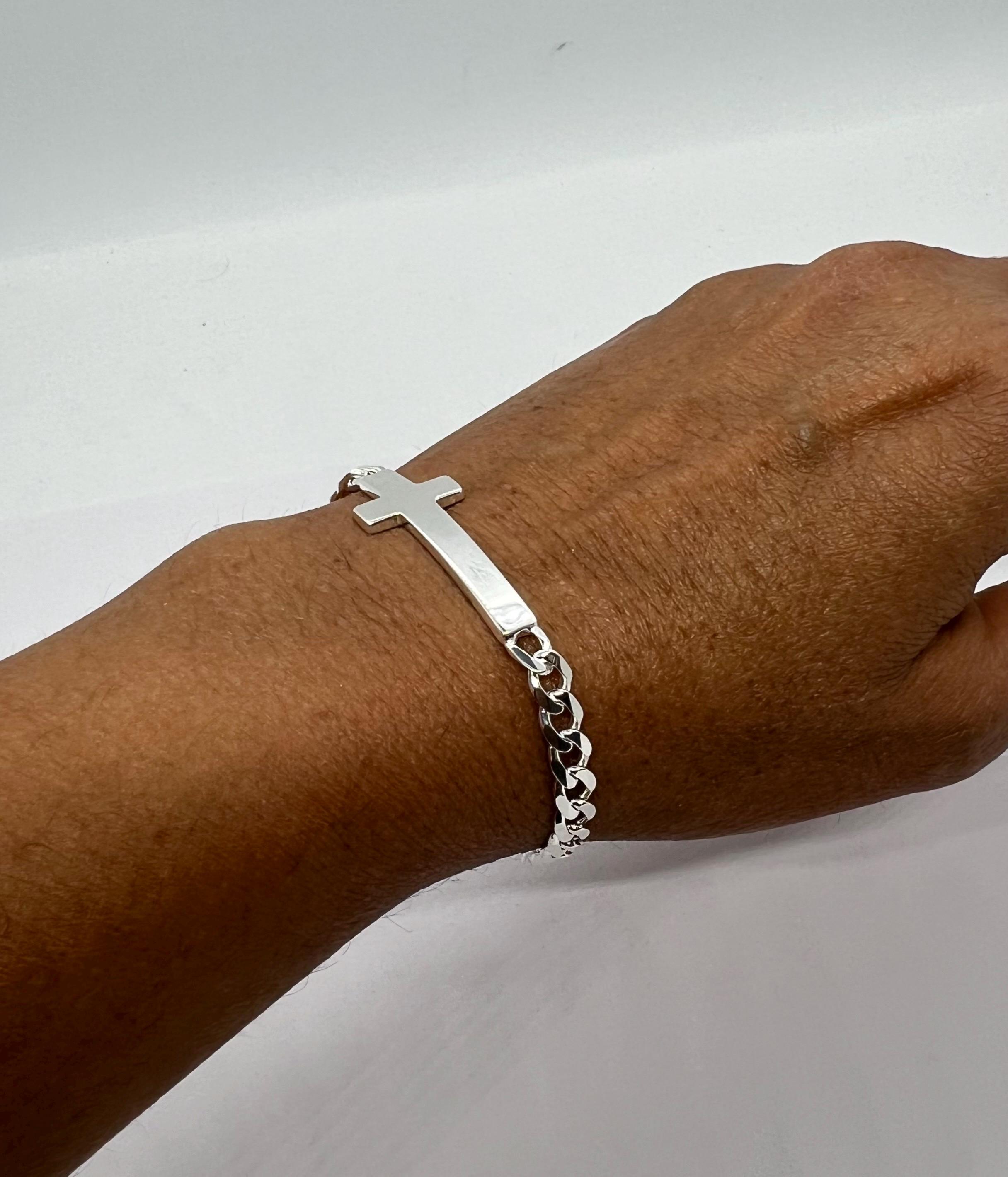☆silver925☆ ID bracelet CROSS 925 Sterling Silver Cross ID Bracelet Men's Women's Engravable 7