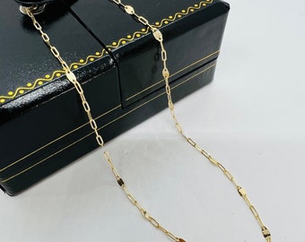 Paperclip Chain 14k solid gold hammer cut pattern Necklace Women's gold chain Great for pendants. Minimalist necklace