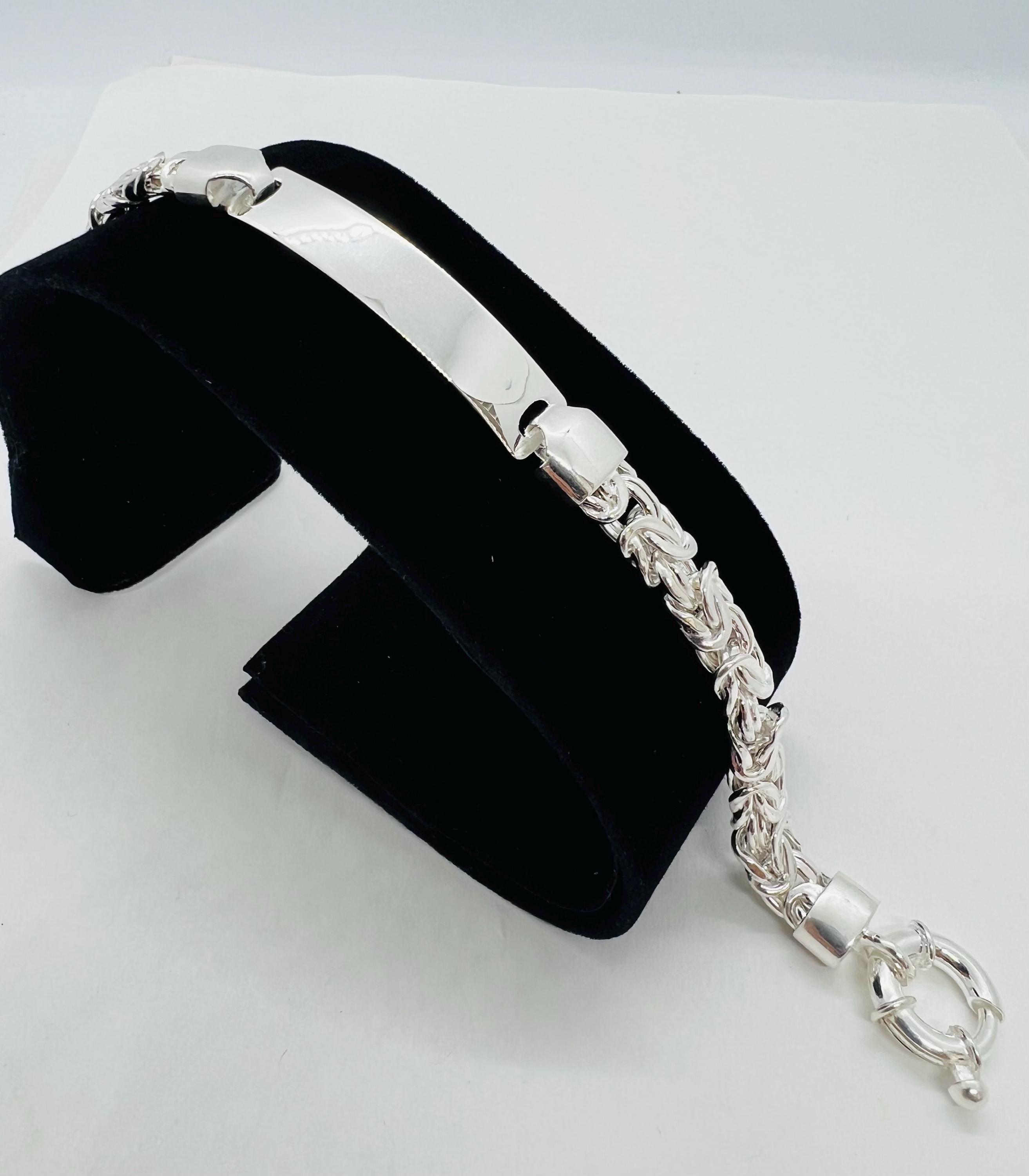 Sterling Silver Byzantine ID Bracelet, Free Laser Engraving - Etsy