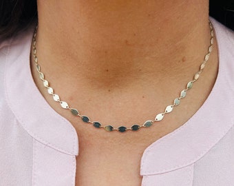14k Solid Gold Mirror Link Chain, Flat Necklace