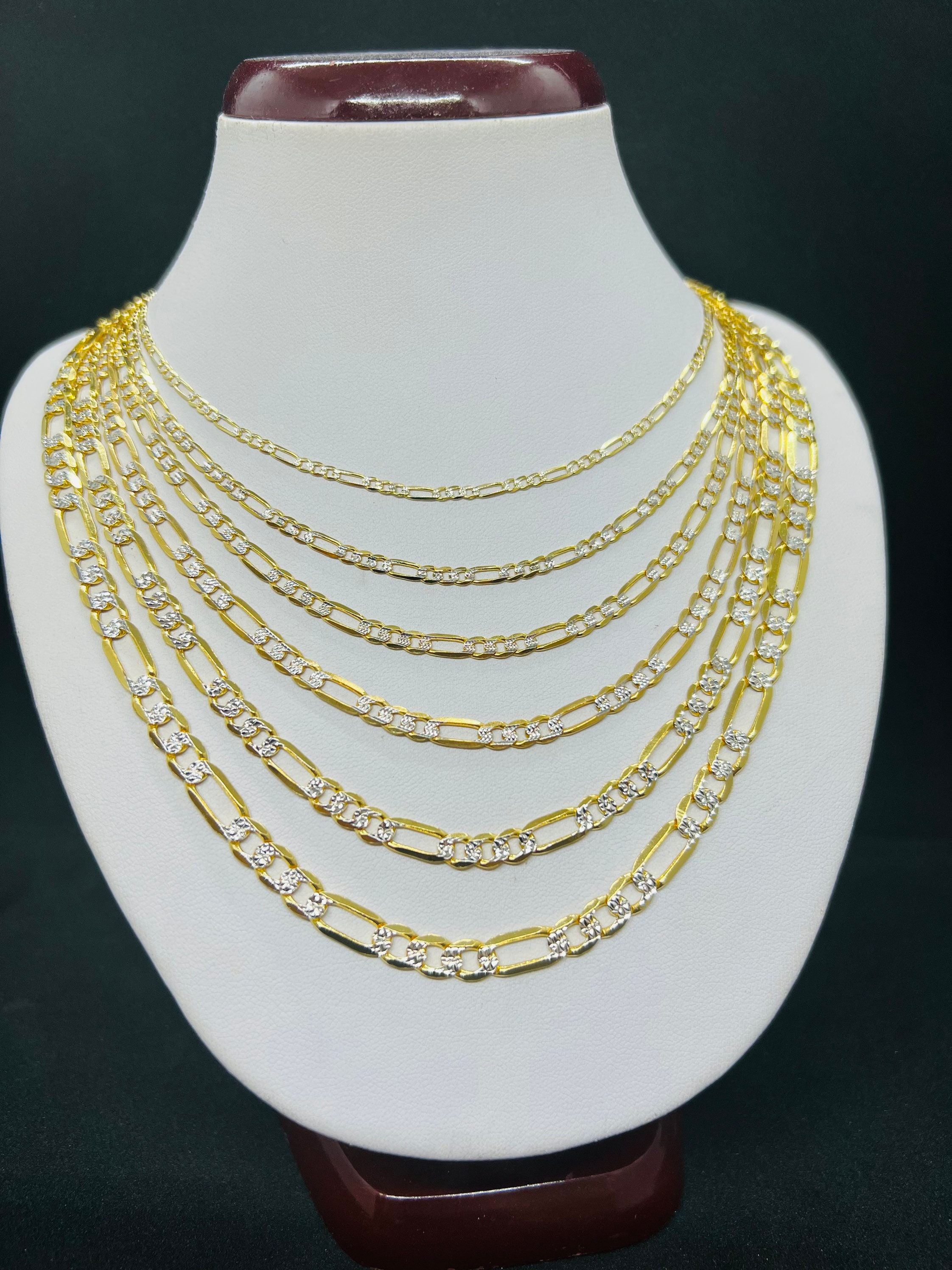 14k Gold Chain Diamond Cut Figaro Link Chain. Gold Necklace