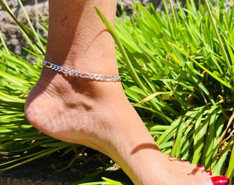 Sterling Silver Figaro Anklet - 5mm Bold Chain Ankle Bracelet