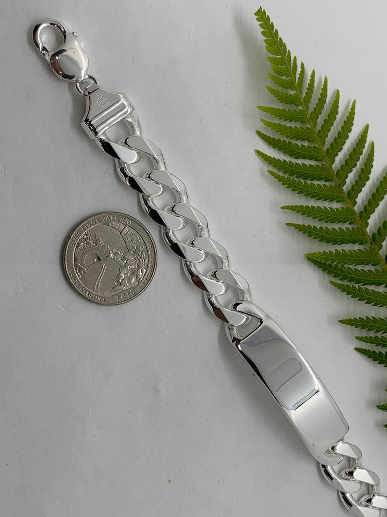 13mm 925 Sterling Silver Men's Cuban Link ID Bracelet Etsy