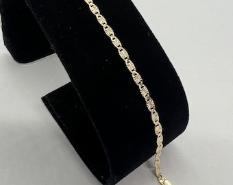 14k Solid gold anklet Women's bracelet Valentino Link Diamond cut mirror link 7" Minimalist