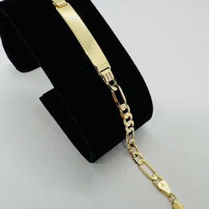 5mm 10k Solid Gold Men&#39;s Women&#39;s figaro Link ID Bracelet 7&quot; 8&quot;  Free Laser Engraving personalized