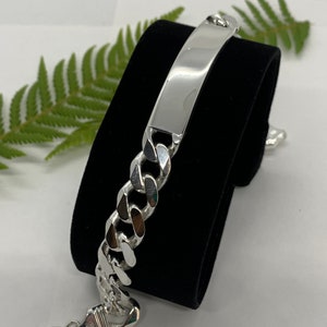 11mm 925 Sterling Silver Men&#39;s Curb Cuban Link ID Bracelet 8&quot; 9&quot; Free Laser Engraving