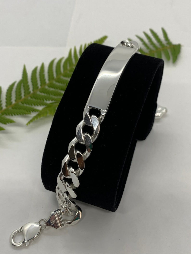 11mm 925 Sterling Silver Men's Cuban Link ID Bracelet Etsy