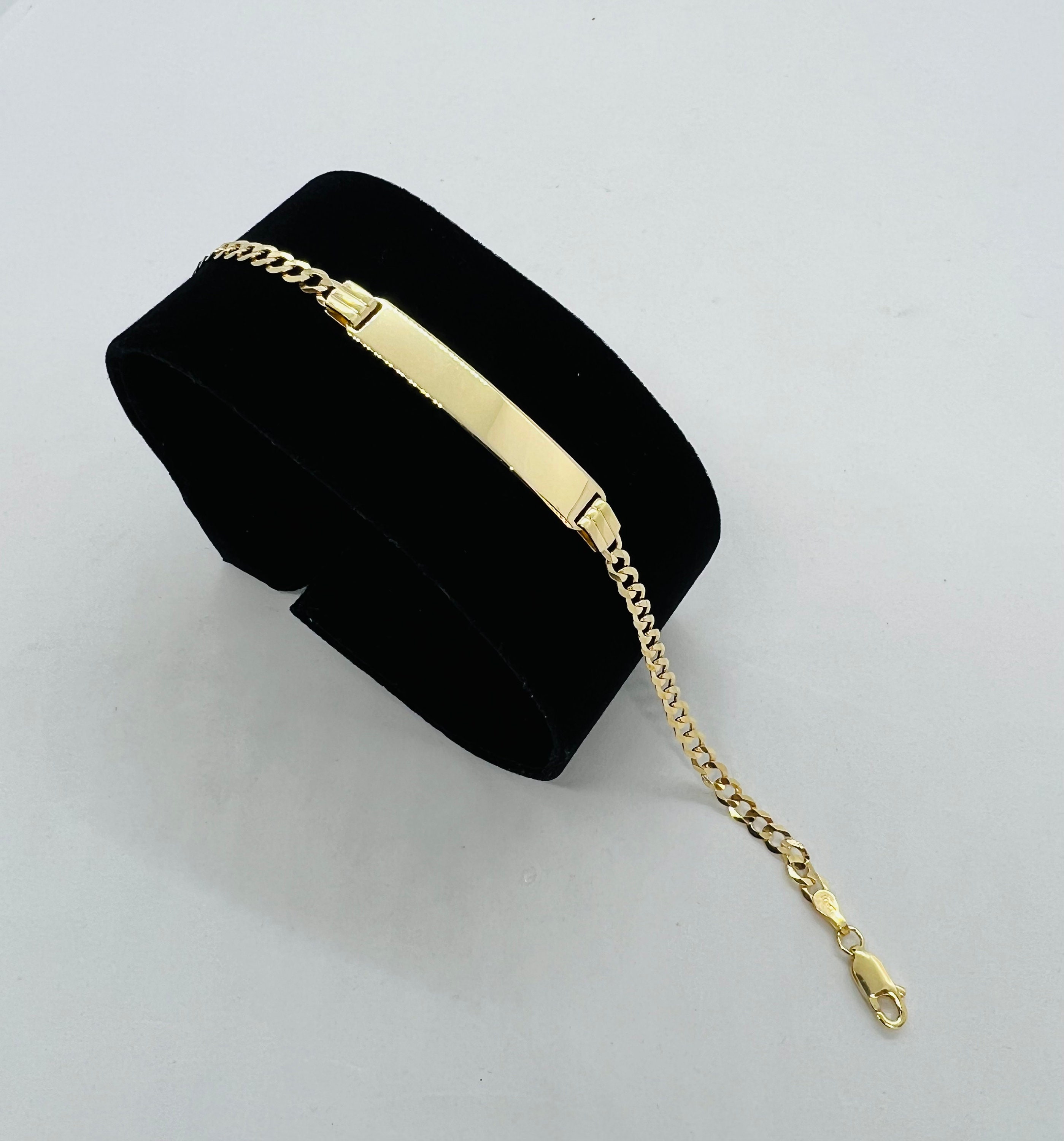 3.5mm 10k Solid Gold Men's Women's Cuban Link ID Bracelet 7