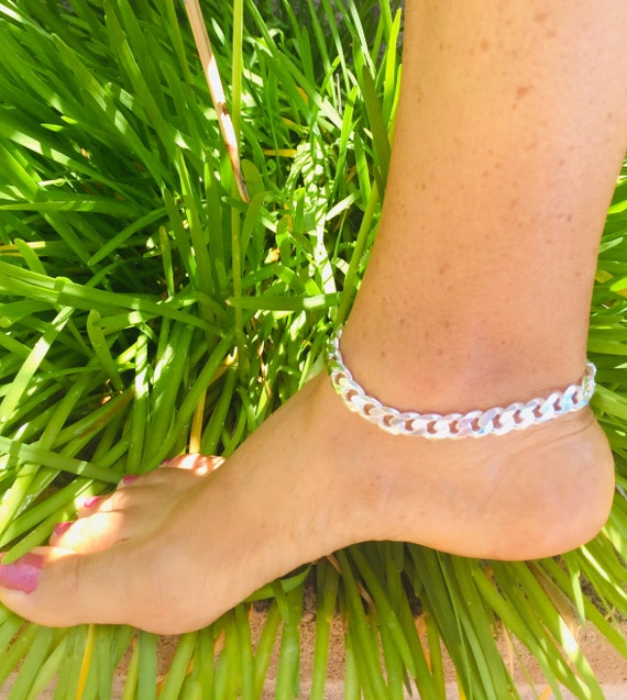 925 Sterling Silver Anklet THICK Cuban Link Chain Bracelet Women's –  Jewelrymine USA