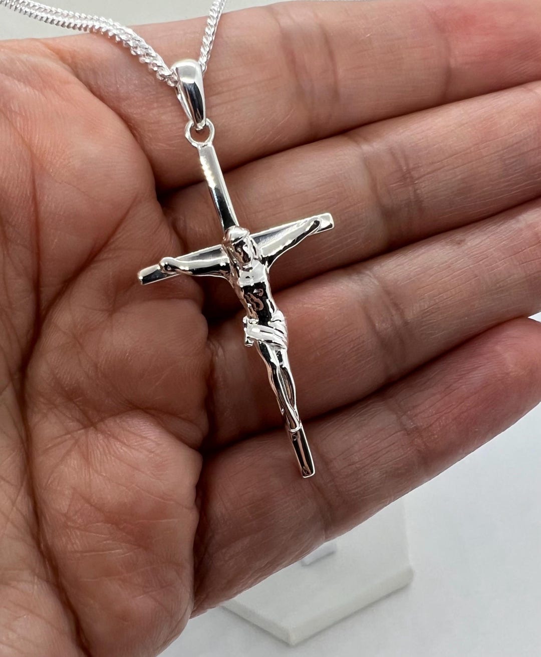 925 Sterling Silver Men's Women's Crucifix Necklace With 2mm Cuban