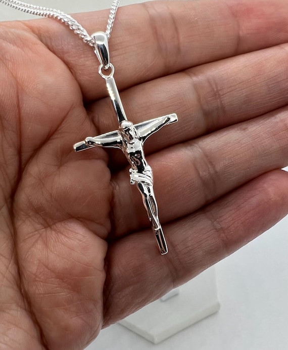 925 Sterling Silver Men's Women's Crucifix Necklace With 2mm Cuban