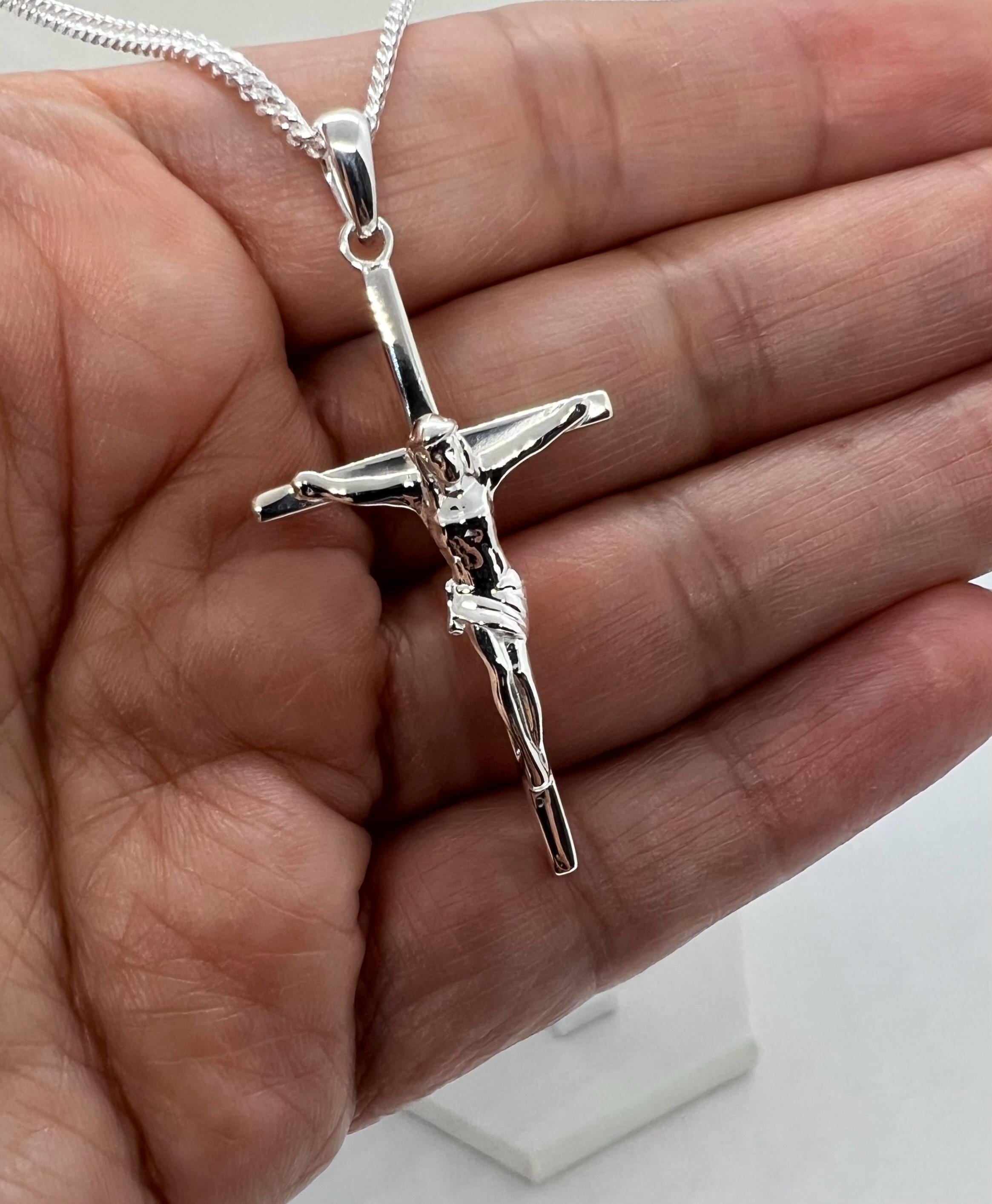 Fansilver 925 Sterling Silver Cross Pendant Necklace for Men Women Crucifix Necklace Stainless Steel Chain Jesus Cross Necklace - 36