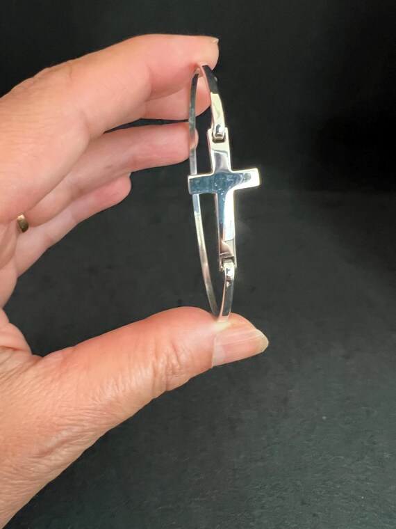 Sterling Silver Cross Bangle Bracelet – Elegant Christian Jewelry