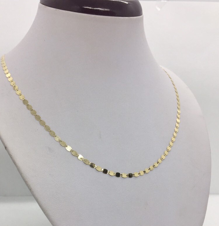 14k Solid Gold Women's Chain Mirror link necklace flat Etsy