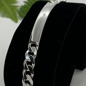 8mm 925 Sterling Silver Men&#39;s Curb Cuban Link ID Bracelet 8&quot; 9&quot; Free Laser Engraving