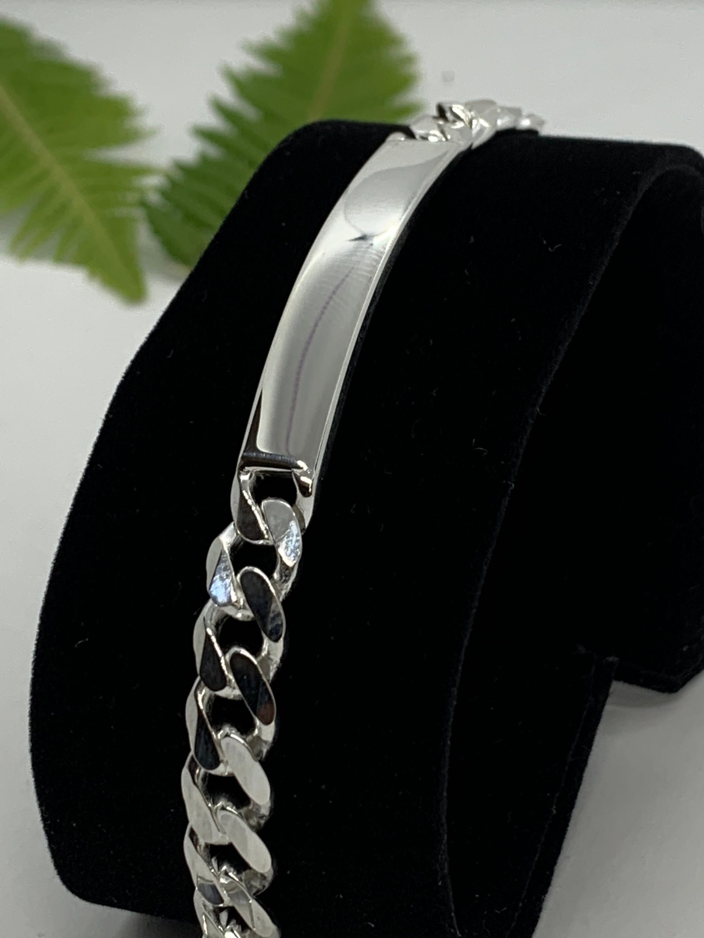 8mm 925 Sterling Silver Men's Curb Cuban Link ID Bracelet 8