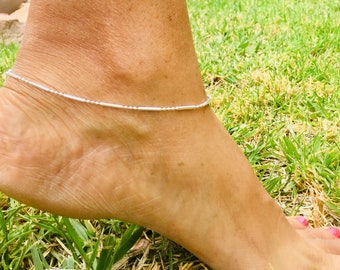 925 Sterling Silver anklet 1.5mm bead and bar chain ankle bracelet Women's Anklet 9" 10"
