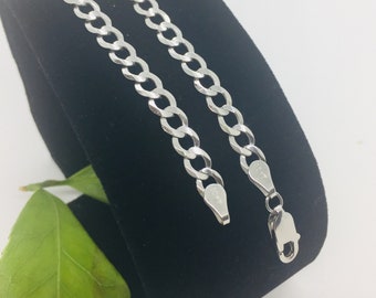 10k White Gold Cuban Link Bracelet, Solid Gold Curb Chain