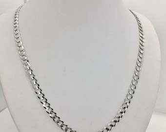 10K Solid White Gold Cuban Link Chain Necklace, 5.5mm Width