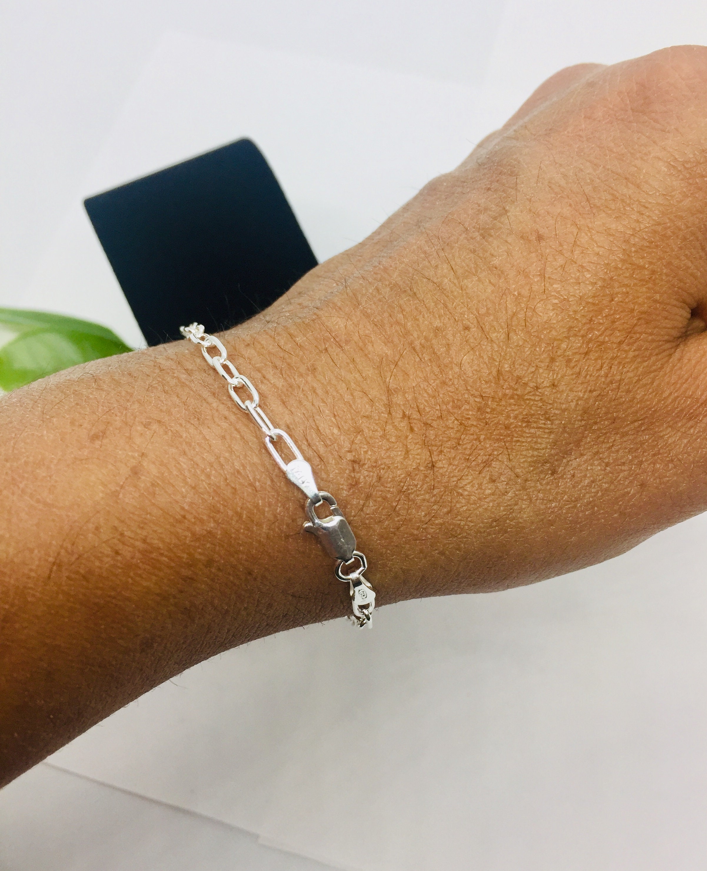 2.5mm 925 Sterling Silver Women's Paper Clip Link Bracelet 7