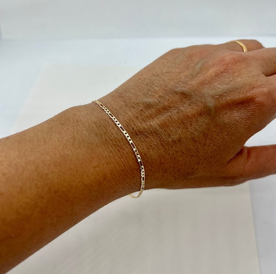 k*u様 10K Figaro Bracelet 19cm 2mm 10k Solid Gold 2mm Figaro Link Bracelet 7