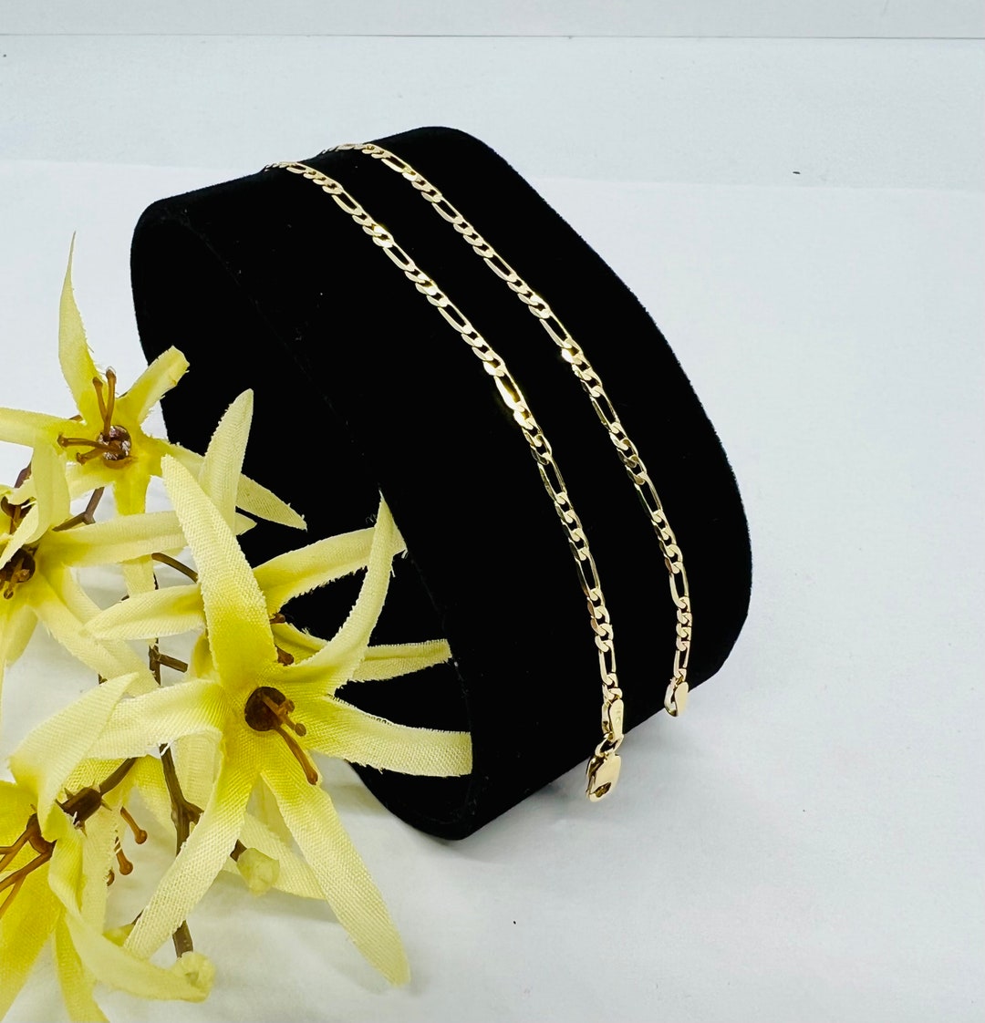 14k Solid Gold Anklet Women's Ankle Bracelet Figaro Link 9 10 2mm Etsy