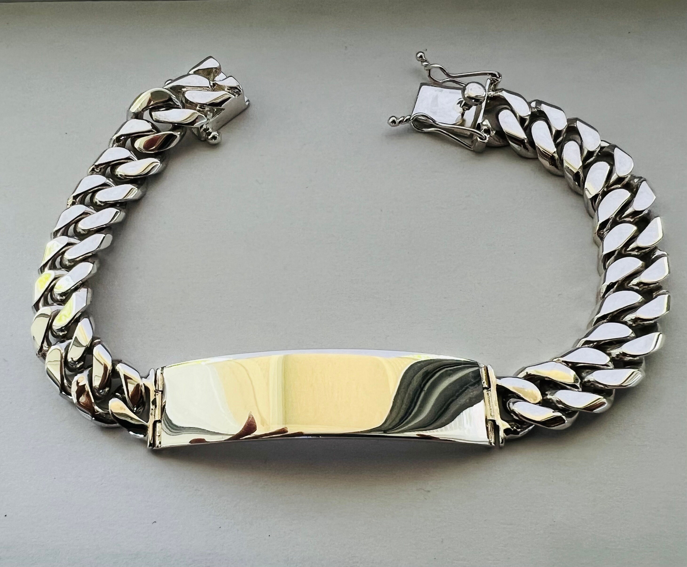 925 Sterling Silver ID Bracelet, Cuban Link, 10mm Solid 925 Sterling Silver ID Bracelet, Cuban Link, 10mm Solid