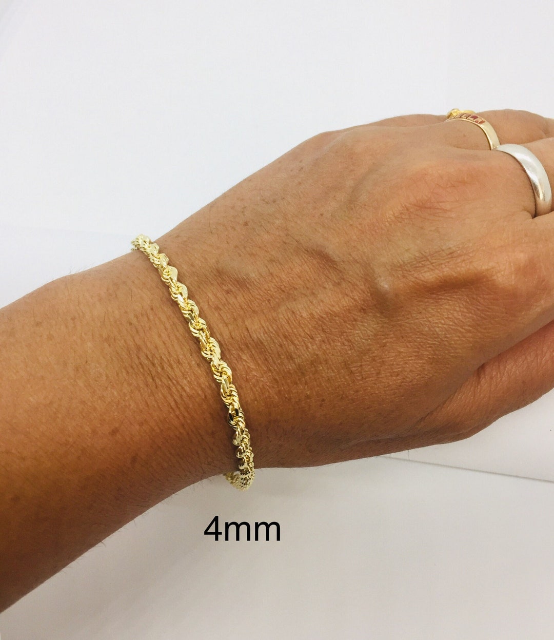 14k Solid Gold Rope Bracelet Men's Women's 4mm 8 9 Etsy