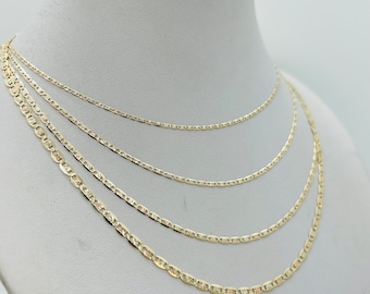 14k Solid Tricolor Gold Mariner Link Chain Necklace, Diamond Cut