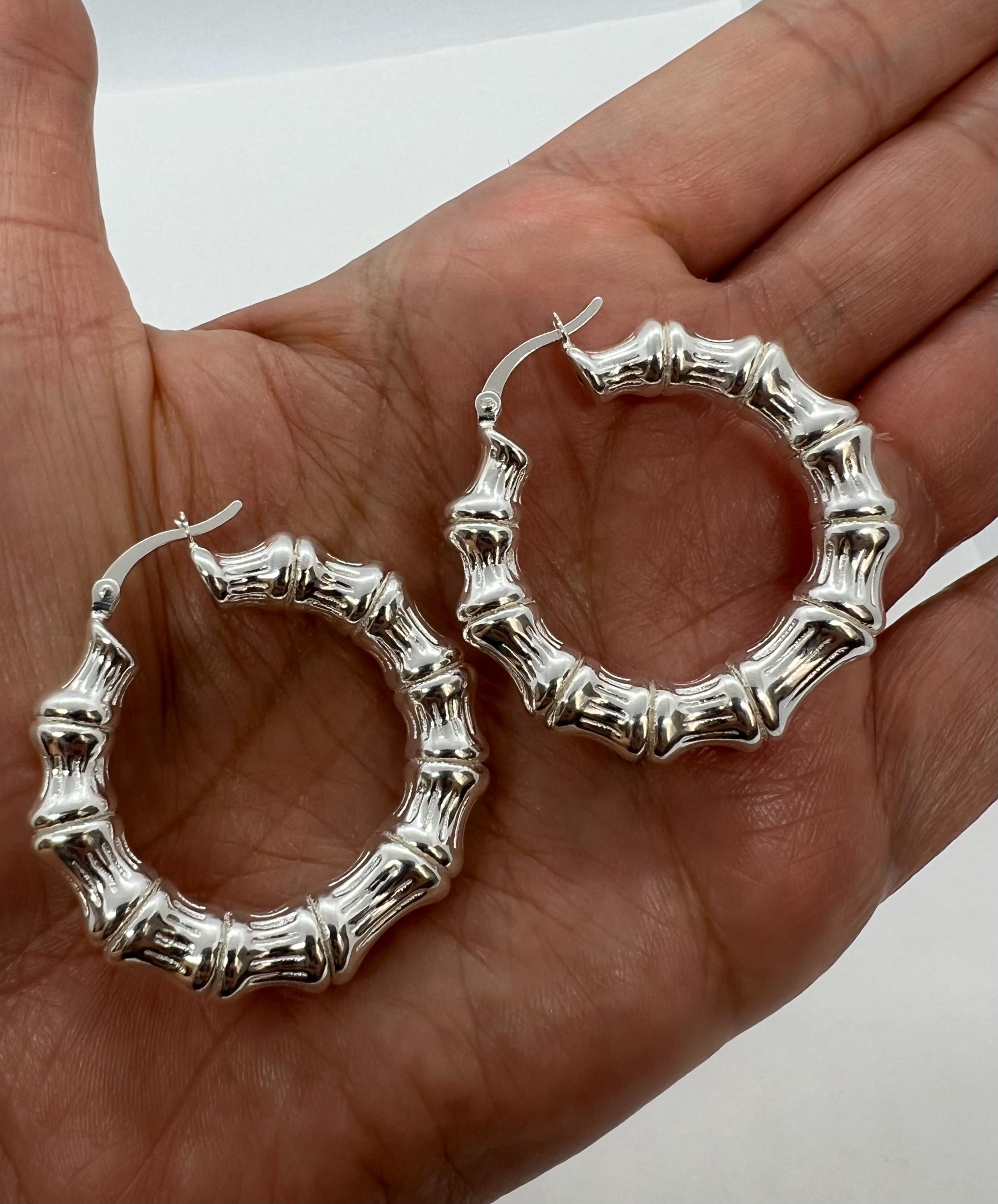 Bamboo Women's Earrings 925 Sterling Silver 1.5