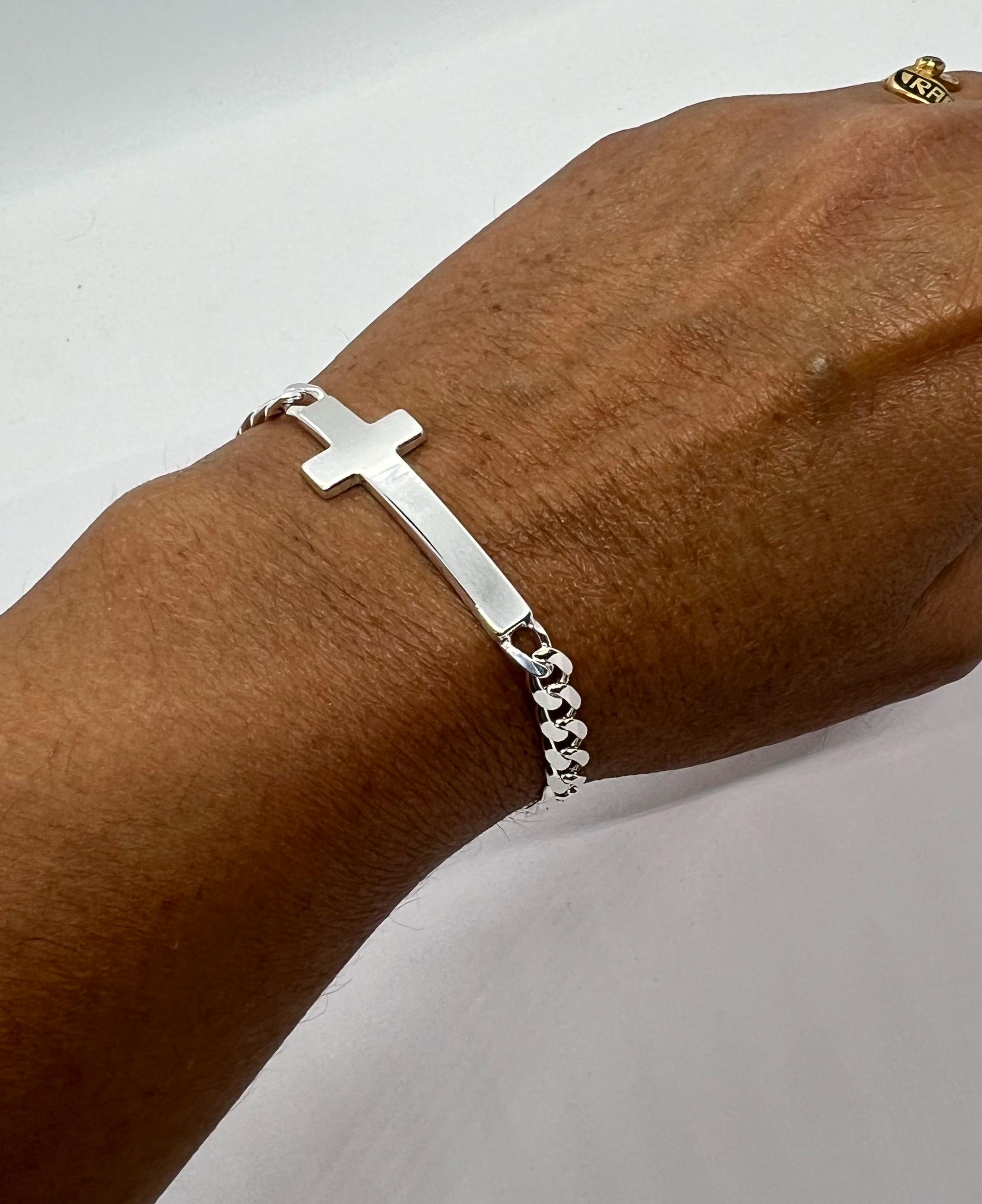 925 Sterling Silver Cross ID Bracelet Men