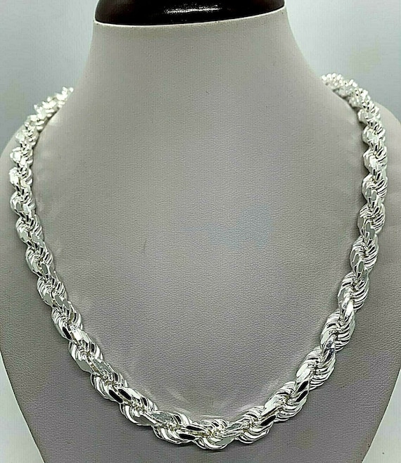 Heavy 8mm Men's Rope Chain Real Solid 925 Sterling Silver Necklace