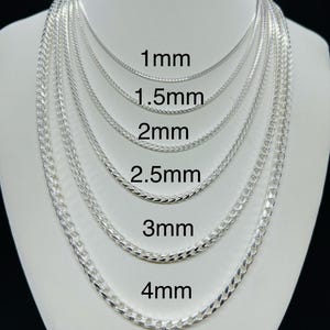 925 Sterling Silver 1mm - 4mm Men&#39;s Women&#39;s Franco Link Chain Necklace Length 16&quot; - 36&quot;. Gift for men