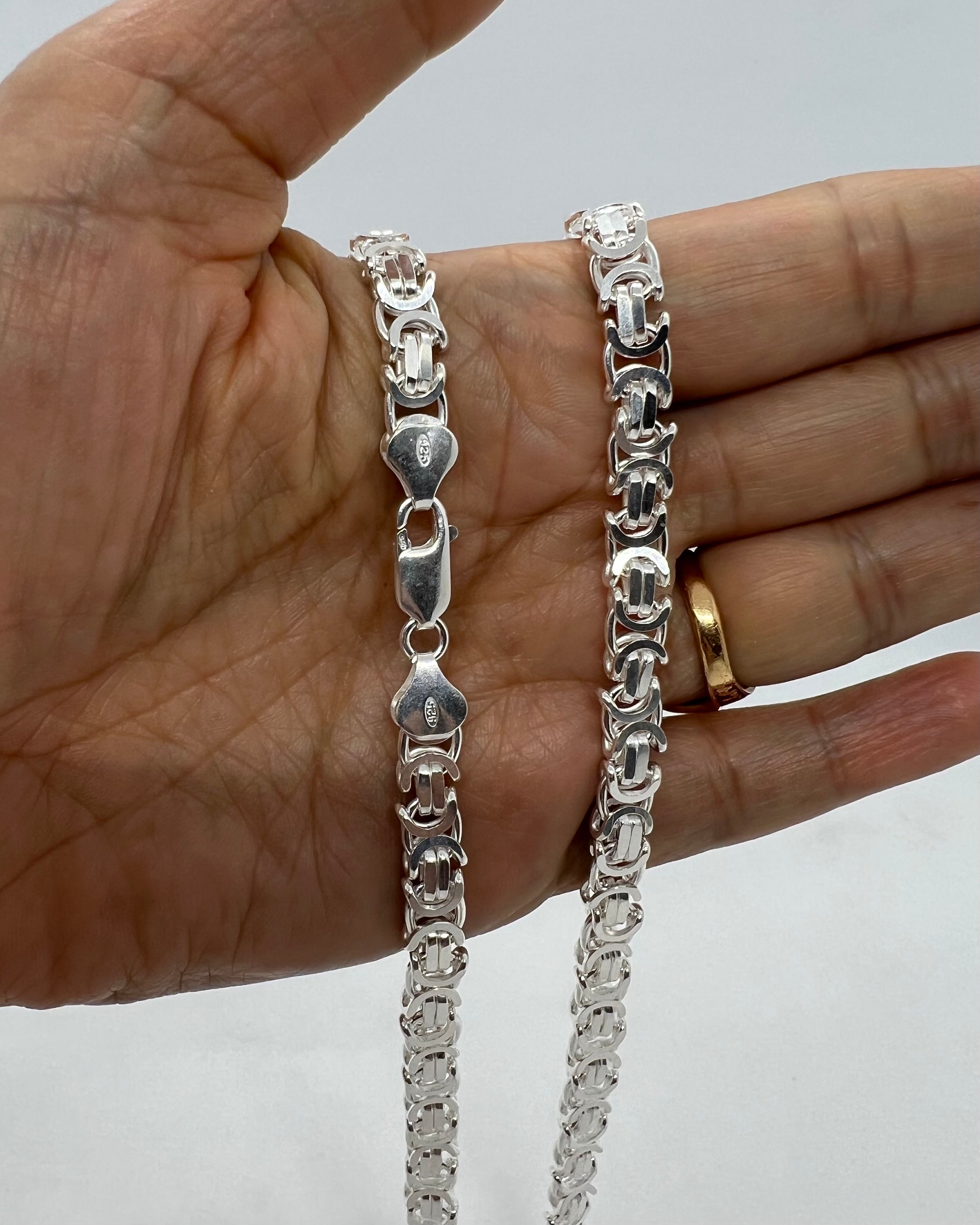 925 Sterling Silver Flat Byzantine Chain Men's Women's Necklace